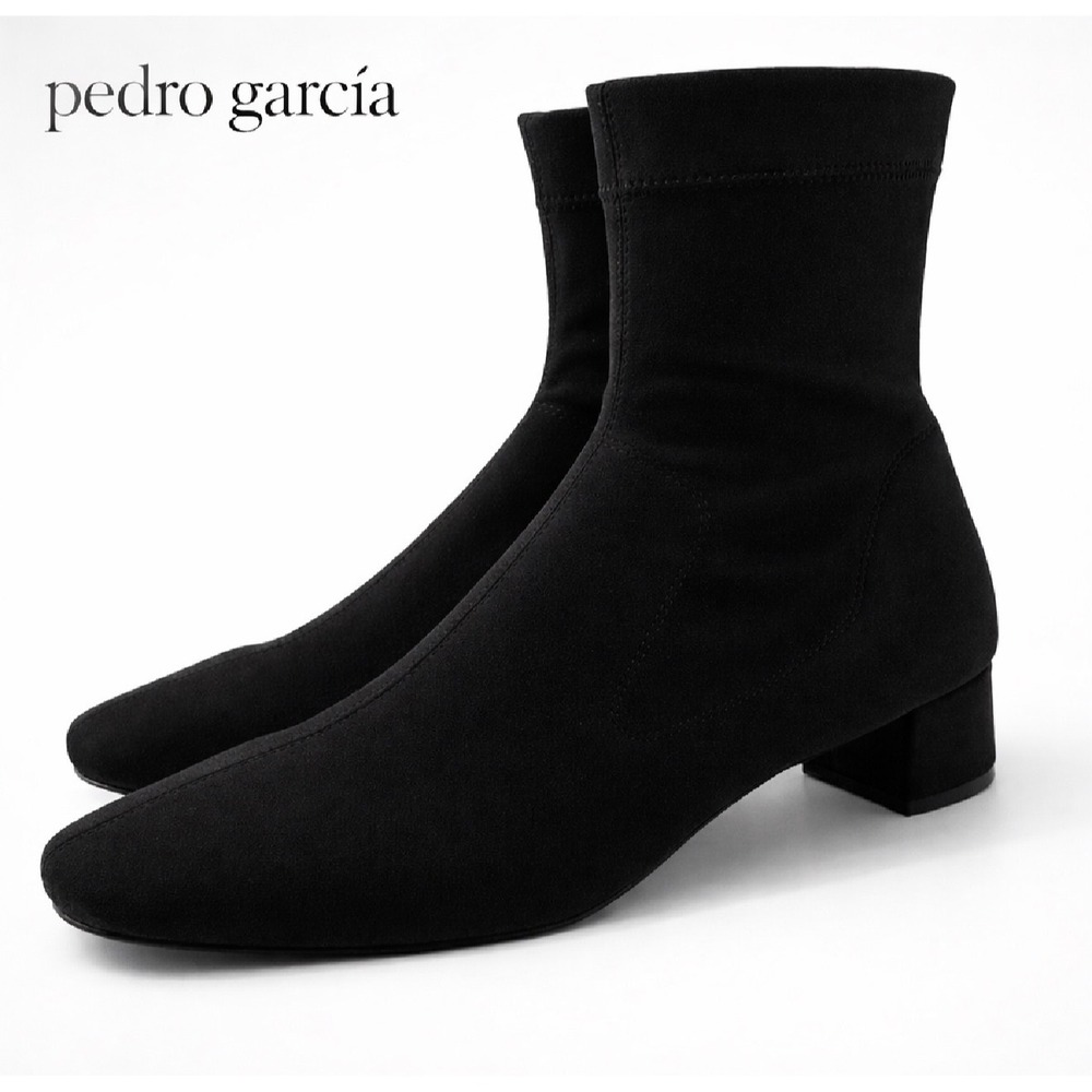 New Pedro Garcia‎ Idoia Sock Booties Black Stretch Knit Low Heel Ankle Boot sz 7